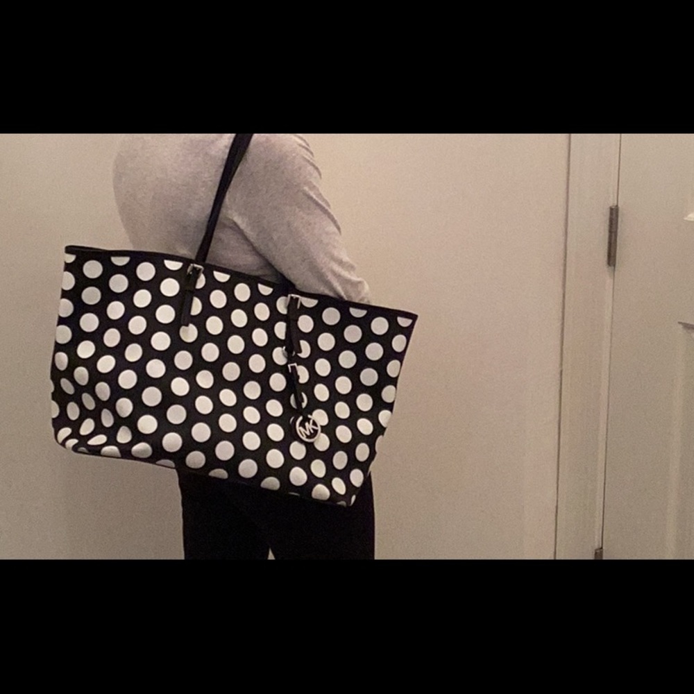 Michael Kors Black & White Polka Dot Jetset Medium Tote - Like New